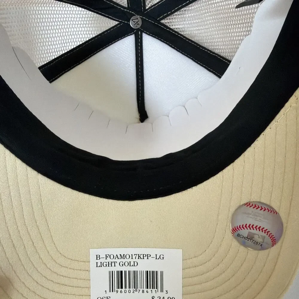 New York Yankees ‘47 Brand MLB Light Gold Mesh Foam Trucker Snapback Hat Cap New